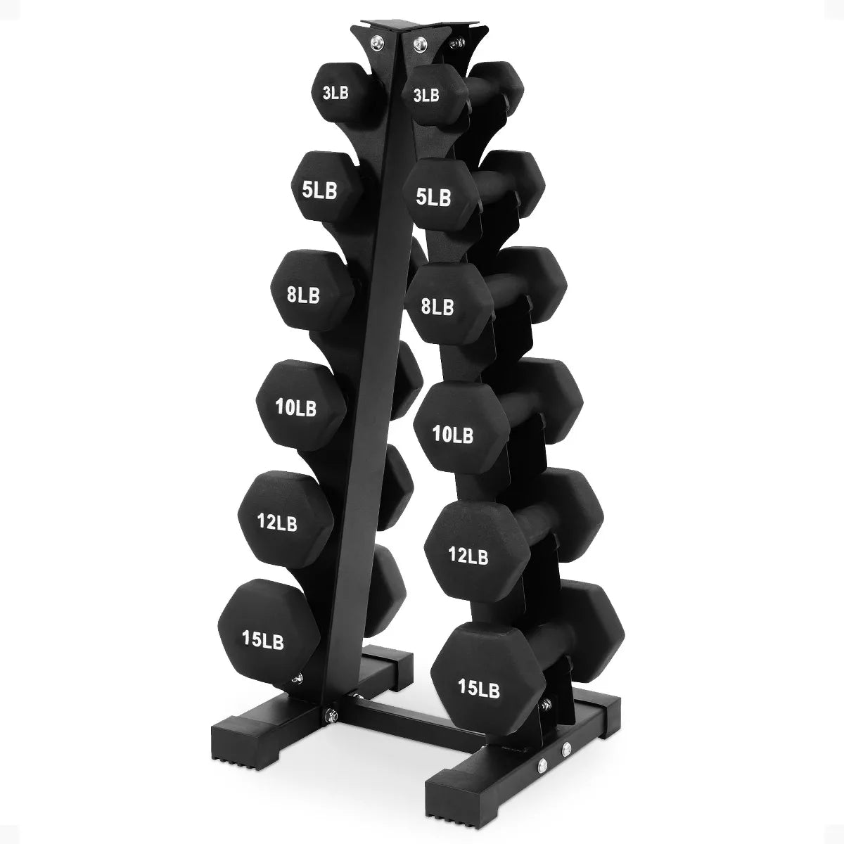 BalanceFrom 110lb Neoprene Dumbbell Set with Rack – 10 Pairs (1-10 lbs) – Anti-Roll Cast Iron Weights for Home Gym