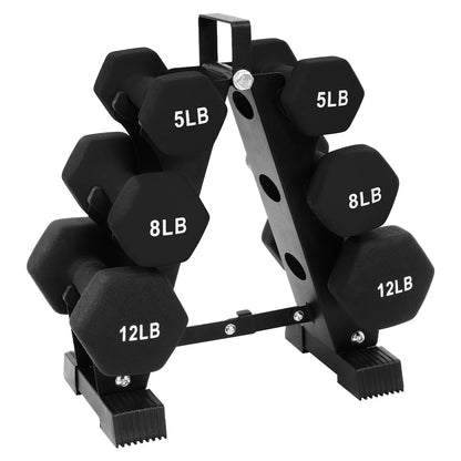BalanceFrom 110lb Neoprene Dumbbell Set with Rack – 10 Pairs (1-10 lbs) – Anti-Roll Cast Iron Weights for Home Gym