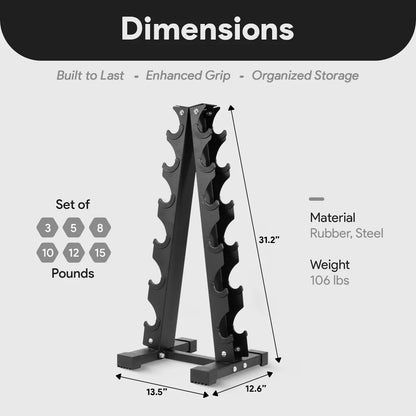 BalanceFrom 110lb Neoprene Dumbbell Set with Rack – 10 Pairs (1-10 lbs) – Anti-Roll Cast Iron Weights for Home Gym