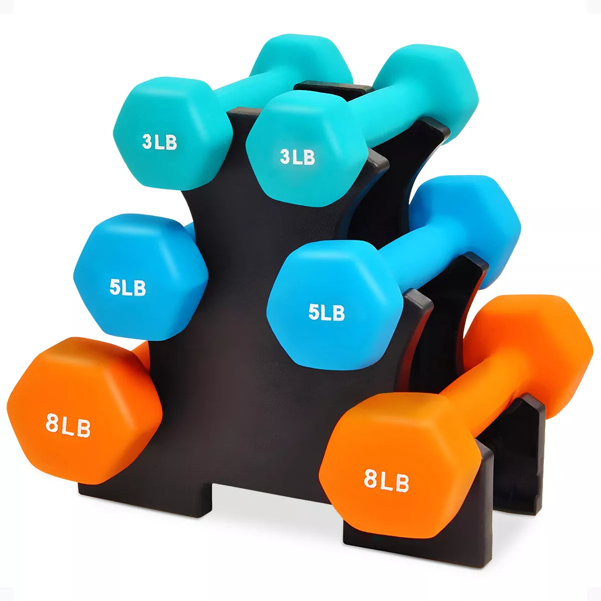 BalanceFrom 110lb Neoprene Dumbbell Set with Rack – 10 Pairs (1-10 lbs) – Anti-Roll Cast Iron Weights for Home Gym