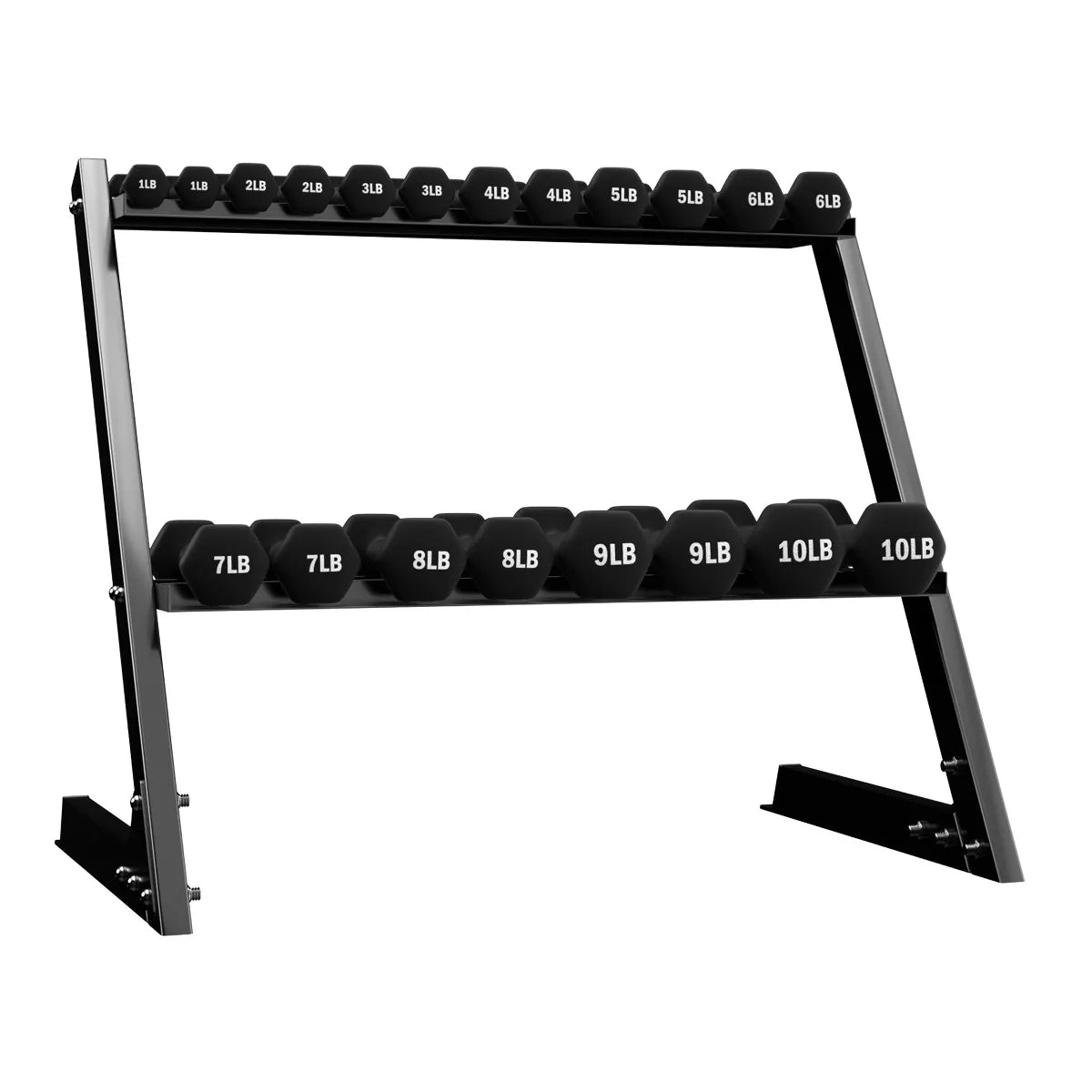 BalanceFrom 110lb Neoprene Dumbbell Set with Rack – 10 Pairs (1-10 lbs) – Anti-Roll Cast Iron Weights for Home Gym